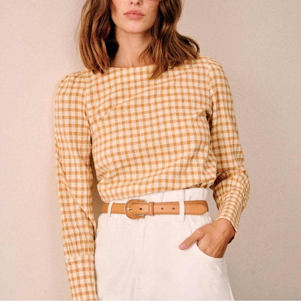 Sezane Yellow & Cream Gingham Lina Blouse